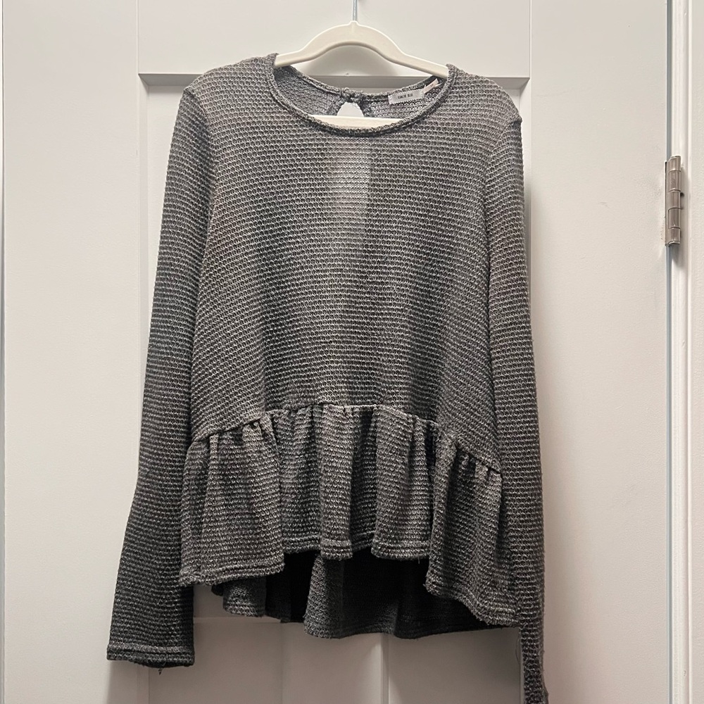 Gray Ruffled Hem Sweater